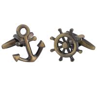 Cufflinks, Brass, Anchor and Ship Wheel, antique bronze color plated, vintage & Unisex, nickel, lead & cadmium free, 5-10mm, Sold By Pair