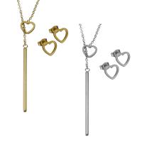 Fashion Stainless Steel Jewelry Sets, Stud Earring & necklace, with 2Inch extender chain, plated, oval chain & for woman, more colors for choice, 2x43mm,9.5x10mm,1.5mm,9.5x8.5mm, Length:Approx 18 Inch, 5Sets/Lot, Sold By Lot