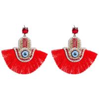 Tibetan Style Tassel Earring, with Cotton Thread & acrylic rhinestone, plated, fashion jewelry & evil eye pattern & for woman, more colors for choice, nickel, lead & cadmium free, Sold By Pair