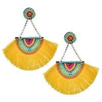 Zinc Alloy Tassel Earring with Cotton Thread & Seedbead for woman nickel lead & cadmium free 15mm 30mm Sold By Lot