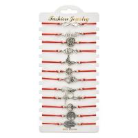 Zinc Alloy Bracelet with Waxed Cotton Cord antique silver color plated Unisex red nickel lead & cadmium free Length Approx 7 Inch Sold By Set