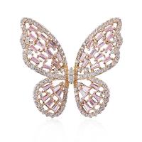 Brass Brooch Butterfly plated micro pave cubic zirconia & for woman & hollow Sold By PC
