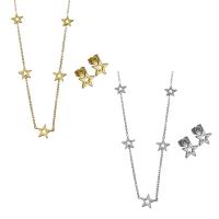 Fashion Stainless Steel Jewelry Sets, Stud Earring & necklace, with 2Inch extender chain, Star, plated, oval chain & for woman, more colors for choice, 12.5x8.5mm,1.5mm,9x8.5mm, Length:Approx 19.5 Inch, 5Sets/Lot, Sold By Lot