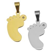 Stainless Steel Pendants, Foot, plated, fashion jewelry & with rhinestone, more colors for choice, 15x25x1.50mm, Hole:Approx 4x6.5mm, 10PCs/Lot, Sold By Lot
