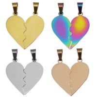 Stainless Steel Couple Pendants, Heart, plated, fashion jewelry, more colors for choice, 14x26x1.2mm,13x26x1.2mm, Hole:Approx 4x6mm, 10Sets/Lot, 2PCs/Set, Sold By Lot