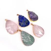 Gemstone Pendants Jewelry with Brass Teardrop gold color plated 20*30*9mm-55*33*16mm Approx 4*6mm Sold By PC