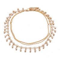 Zinc Alloy Choker Necklace gold color plated bar chain & for woman &  & with rhinestone nickel lead & cadmium free Sold By Lot