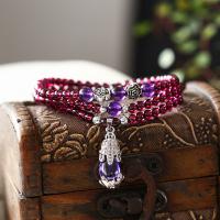 Natural Garnet Bracelet, with 925 Sterling Silver, plated, different styles for choice & for woman & multi-strand, 4mm, Sold Per Approx 19 Inch Strand