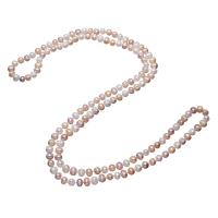 Пресноводные перлы ожерелье цепи свитера, Пресноводные жемчуги, с 3cm наполнитель цепи, Форма картофеля, натуральный, Женский, разноцветный, 7-9mm, Продан через Приблизительно 46 дюймовый Strand