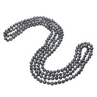 Пресноводные перлы ожерелье цепи свитера, Пресноводные жемчуги, Форма картофеля, Женский, черный, 8-10mm, Продан через Приблизительно 80 дюймовый Strand