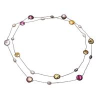 Пресноводные перлы ожерелье цепи свитера, Пресноводные жемчуги, с Латунь, Платиновое покрытие платиновым цвет, мяч цепь & Женский, Много цветов для выбора, 11-15mm, Продан через Приблизительно 44 дюймовый Strand