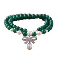 perle Smykker Set, armbånd & halskæde, med Grøn agat & Zinc Alloy, poleret, forskellige stilarter for valg & for kvinde, 10mm,8mm, Solgt Per Ca. 19 inch Strand