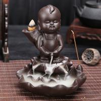 Backflow Incense Burner Purple Clay half handmade without incense & for home and office & durable brown Sold By PC