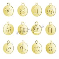 Acier inoxydable Constellation pendentif, 12 Signes du Zodiaque, Placage, bijoux de mode & styles différents pour le choix & creux, doré, 10PC/lot, Vendu par lot