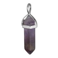 Messing Schmuck Anhänger, mit Amethyst, silberfarben plattiert, Modeschmuck, frei von Nickel, Blei & Kadmium, 10x41x12mm, Bohrung:ca. 3x4.5mm, verkauft von PC