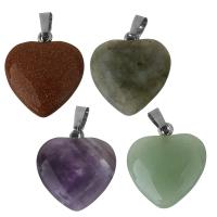 Gemstone Pendants Jewelry Brass with Gemstone Heart silver color plated fashion jewelry nickel lead & cadmium free Approx Sold By PC