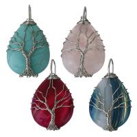 Gemstone Pendants Jewelry, Brass, with Gemstone, silver color plated, fashion jewelry & different materials for choice, nickel, lead & cadmium free, 25.50x46x12mm, Hole:Approx 7x8.5mm, Sold By PC