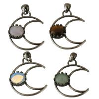 Gemstone Pendants Jewelry Brass with Gemstone Moon antique brass color plated fashion jewelry nickel lead & cadmium free Approx Sold By PC