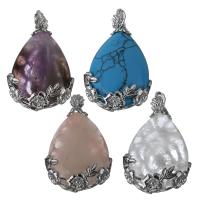 Gemstone Pendants Jewelry, Brass, with Gemstone, silver color plated, fashion jewelry & different materials for choice, nickel, lead & cadmium free, 27x40x10mm, Hole:Approx 3.5x5.5mm, Sold By PC