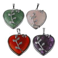 Gemstone Pendants Jewelry, Brass, with Gemstone, Heart, silver color plated, fashion jewelry & different materials for choice, nickel, lead & cadmium free, 32.50x36.50x10mm, Hole:Approx 6x9mm, Sold By PC