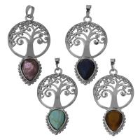 Gemstone Pendants Jewelry, Brass, with Gemstone, silver color plated, fashion jewelry & different materials for choice, nickel, lead & cadmium free, 27x49x6mm, Hole:Approx 5x6.5mm, Sold By PC