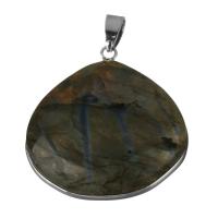 cobre pingente, with Pedra brilhante, cromado de cor prateada, joias de moda, níquel, chumbo e cádmio livre, 34.50x37.50x9.50mm, Buraco:Aprox 4.5x6.5mm, vendido por PC