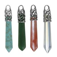 Gemstone Pendants Jewelry, Brass, with Gemstone, silver color plated, fashion jewelry & different materials for choice, nickel, lead & cadmium free, 11x65x9.50mm, Hole:Approx 4.5mm, Sold By PC