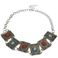 Zinc Alloy Jewelry Necklace with Resin with 5cm extender chain antique silver color plated twist oval chain & for woman multi-colored nickel lead & cadmium free Sold Per Approx 7.88 Inch Strand