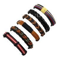 PU Leather Bracelet Set with waxed cord & Linen with 3.15-3.54 inch extender chain 6 pieces & Adjustable & Unisex 60mm Length Approx 6.69-7.09 Inch Sold By Set