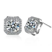 Brass Stud Earring plated for woman & with cubic zirconia nickel lead & cadmium free 10*10mm Sold By Pair