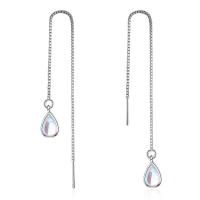 Brass Drop Earring, with Moonstone, platinum plated, box chain & for woman, nickel, lead & cadmium free, 10mm,110mm, Sold By Pair
