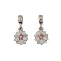 European Style Zinc Alloy Dangle Beads Flower silver color plated enamel & with rhinestone nickel lead & cadmium free Approx 5mm Sold By Bag