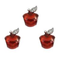 Zinc Alloy European Beads Apple silver color plated enamel & with rhinestone red nickel lead & cadmium free Approx 5mm Sold By Bag