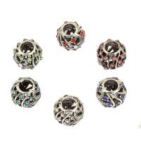 Tibetan Style European Beads, antique silver color plated, with rhinestone & hollow, more colors for choice, nickel, lead & cadmium free, 11x9mm, Hole:Approx 4.8mm, 30PCs/Bag, Sold By Bag