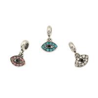 European Style Tibetan Style Dangle Beads, Eye, silver color plated, with rhinestone, more colors for choice, nickel, lead & cadmium free, 21x13x3mm, Hole:Approx 4.7mm, 30PCs/Bag, Sold By Bag