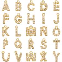 Цирконий Micro Pave латунь подвеска, Латунь, Алфавитное письмо, плакирован золотом, DIY & разные стили для выбора & инкрустированное микро кубического циркония, не содержит никель, свинец, 8x8.5x2mm, Приблизительно 10ПК/Лот, продается Лот