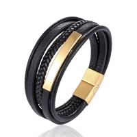 Stainless Steel Jewelry Bracelet with PU Leather handmade multilayer & Unisex 12mm Sold Per Approx 8.07 Inch Strand