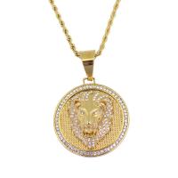Titanium Steel Necklace, Lion, gold color plated, French Rope Chain & Unisex & with rhinestone, more colors for choice, 60*42mm, Sold Per 24 Inch Strand