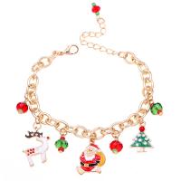 Zinc Alloy Bracelet with Glass with 5cm extender chain gold color plated Christmas Design & Unisex & oval chain & enamel nickel lead & cadmium free Length Approx 7 Inch Sold By Lot
