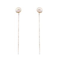 Ferskvandsperle Drop Earring, med Messing, guldfarve belagt, for kvinde & med rhinestone, hvid, 111x14x21mm, Solgt af par