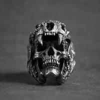 Zinc Alloy Finger Ring Skull antique silver color plated & for man nickel lead & cadmium free Sold By PC