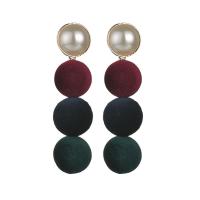Zinklegierung Ohrringe, mit ABS-Kunststoff-Perlen & Stoff, goldfarben plattiert, Koreanischen Stil & für Frau, keine, frei von Nickel, Blei & Kadmium, 22x87mm, verkauft von Paar