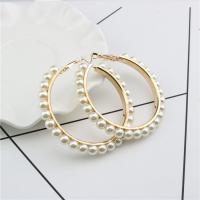 Zinc Alloy Lever Back Earring with ABS Plastic Pearl gold color plated Korean style & for woman nickel lead & cadmium free 6mm 48mm Sold By Pair
