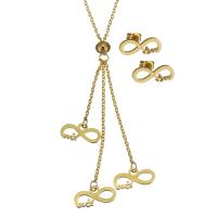Fashion Stainless Steel Jewelry Sets, Stud Earring & necklace, Infinity, gold color plated, oval chain & for woman, 15.5x7mm,1.5mm,15.5x6 mm, Length:Approx 17 Inch, Sold By Set