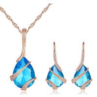 Cubic Zirconia Micro Pave Brass Jewelry Sets, Stud Earring & necklace, with Topaze, plated, micro pave cubic zirconia & for woman, more colors for choice, 36*16mm,35*15mm, Sold By Set