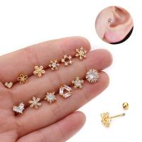 Brass Stud Earring, with Cubic Zirconia, plated, for woman, 6mm, 10Pair/Bag, Sold By Bag