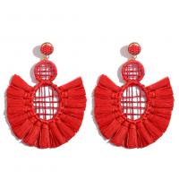 Plastic Tassel Earring with Rafidah Grass for woman 105*85mm Sold By Pair
