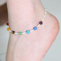 Gemstone Anklet, with Tibetan Style, with 5cm extender chain, Round, gold color plated, for woman, Sold Per Approx 7.8 Inch Strand