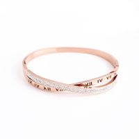 Stainless Steel Bangle rose gold color plated for woman & with rhinestone Sold Per Approx 7.16 Inch Strand