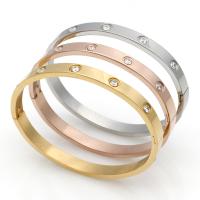 Stainless Steel Bangle, plated, Unisex & different size for choice & with rhinestone, more colors for choice, Sold By Strand
